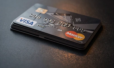 Visa und Mastercard Kreditkarten auf dunkler Oberfl&auml;che - Bankkartenzahlungen bei Vox Casino