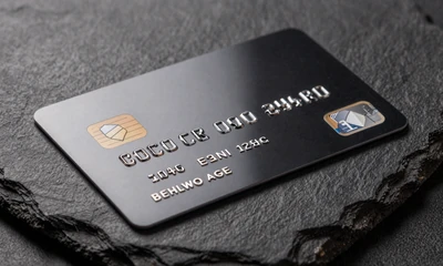 Schwarze Platin-Kreditkarte auf Schiefer - Vox Casino Platinum VIP-Stufe